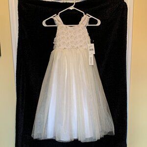 Badgley Mischka Girls Ivory Lace Flower Dress Size 5 Small Shoulder Straps NWT